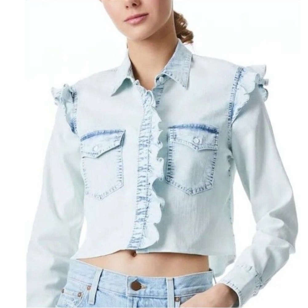Alice + Olivia Hannah denim cropped shirt